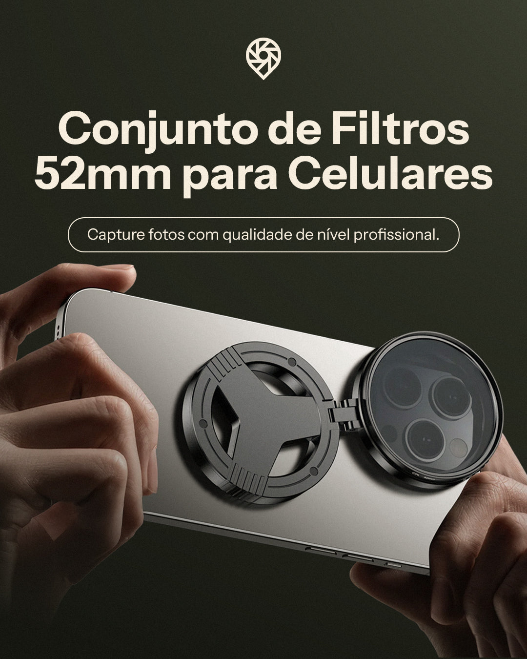 Filtro Polarizador CPL 52mm c/ Suporte Magnético (iPhone 16/15/14 Pro Max/Plus) (Smartphones Android)